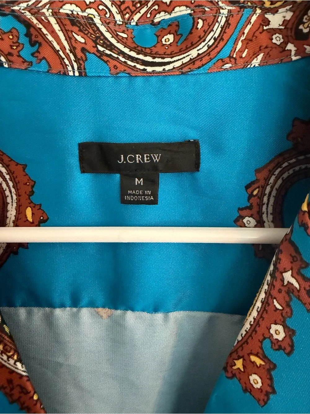 J Crew Drapey Paisley Button Up Shirt Blue Yellow Trim Medium
